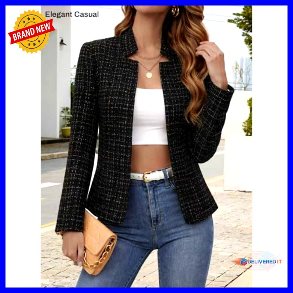 Polyester Tweed Blazer Jacket Open Front Lined Pr… - image 2
